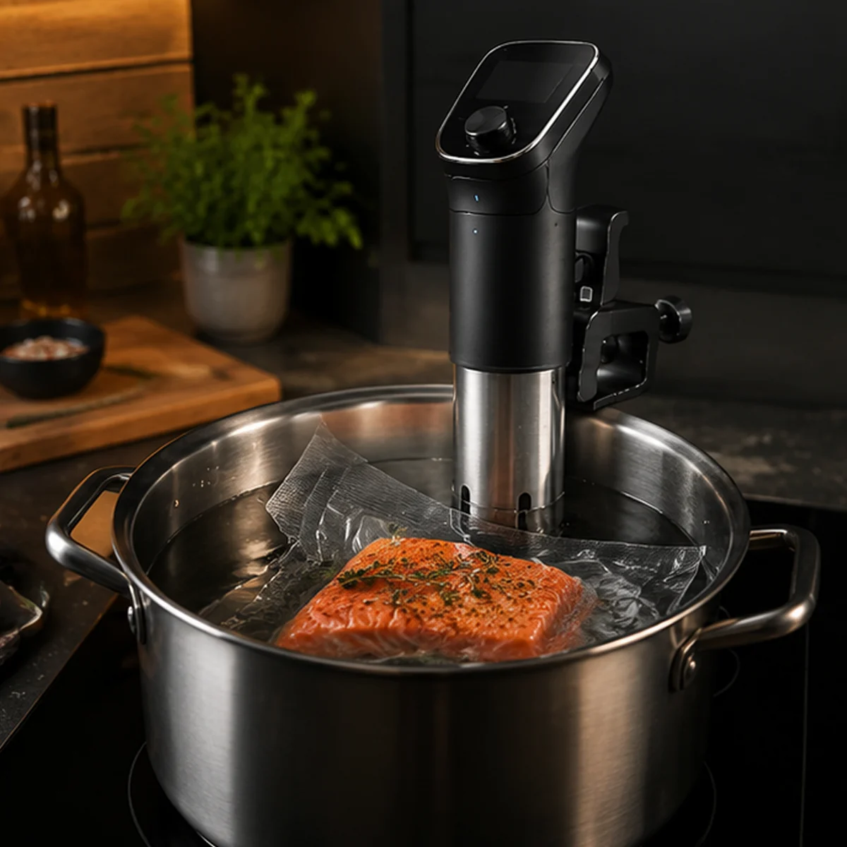 The circulator cooking in a pot